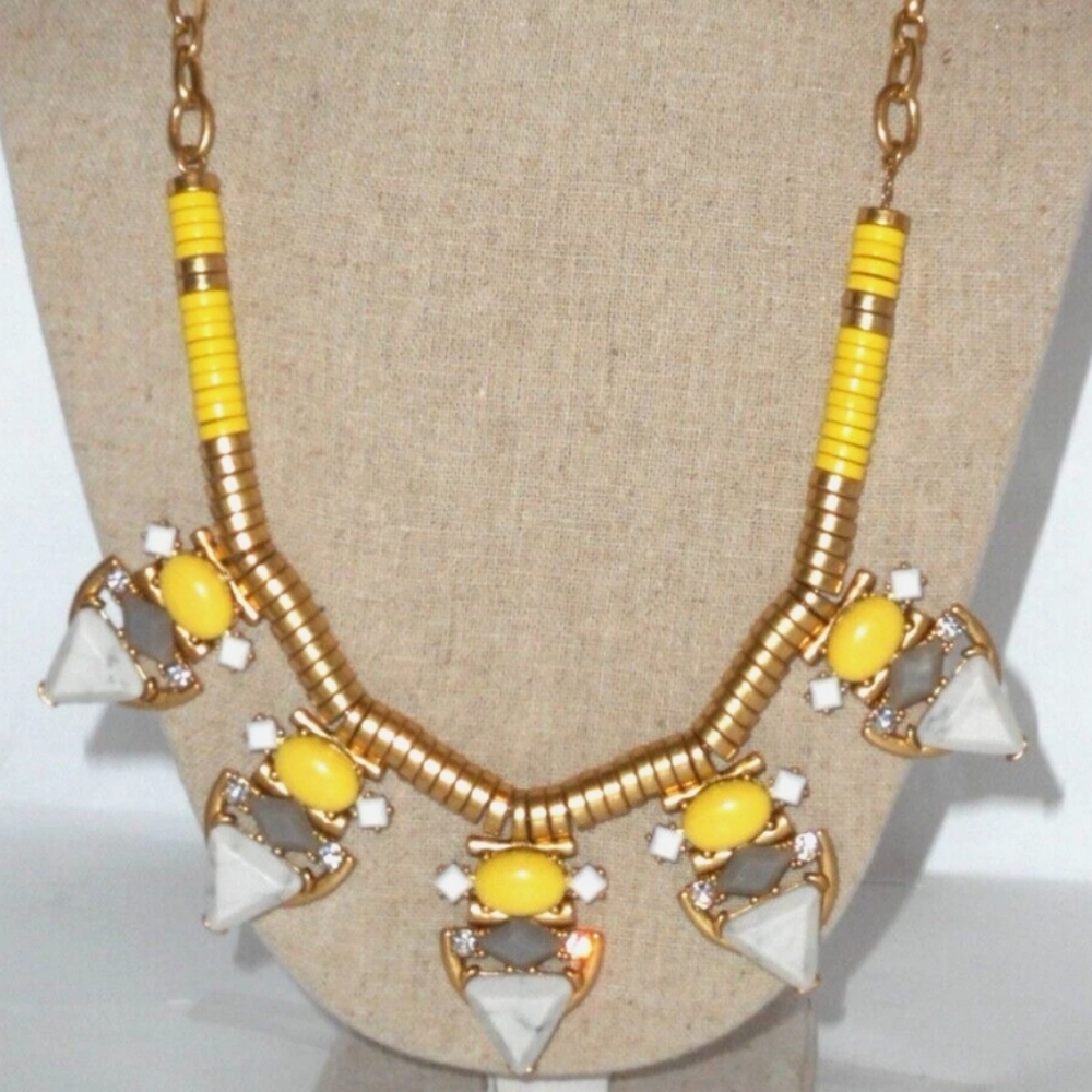 Stella & Dot Yellow, White & Gold Statement Necklace